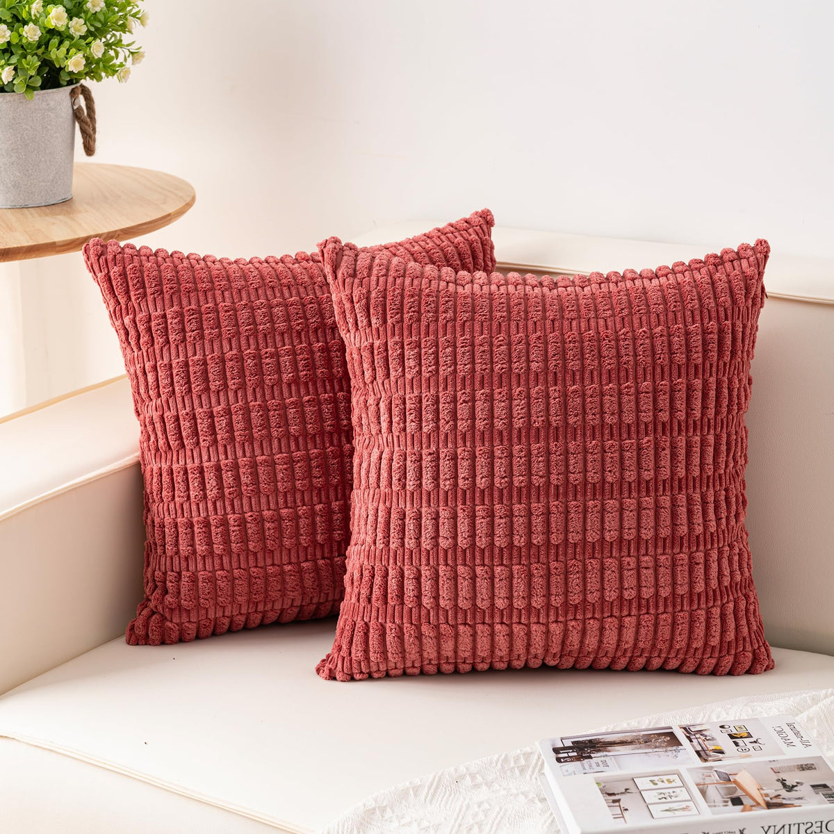 Pack of 2 Corduroy Decorative Throw Pillow Covers 18x18 Inch, Cream White