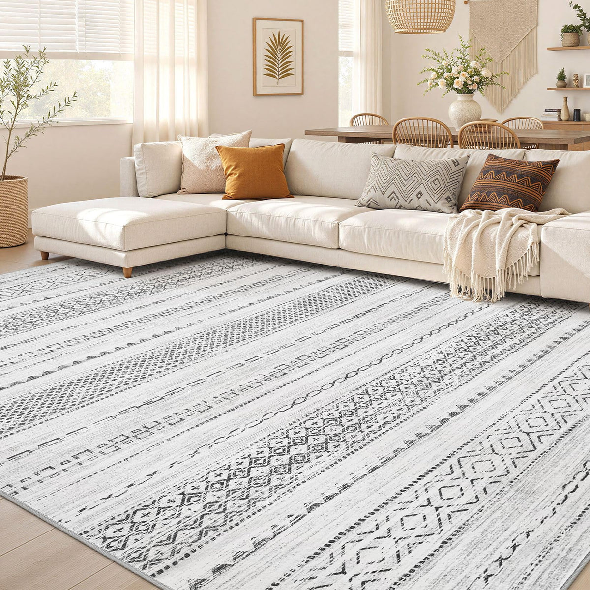 Nakagishi Boho 5x7 Area Rug Living Room Rugs Machine Washable Beige/Brown