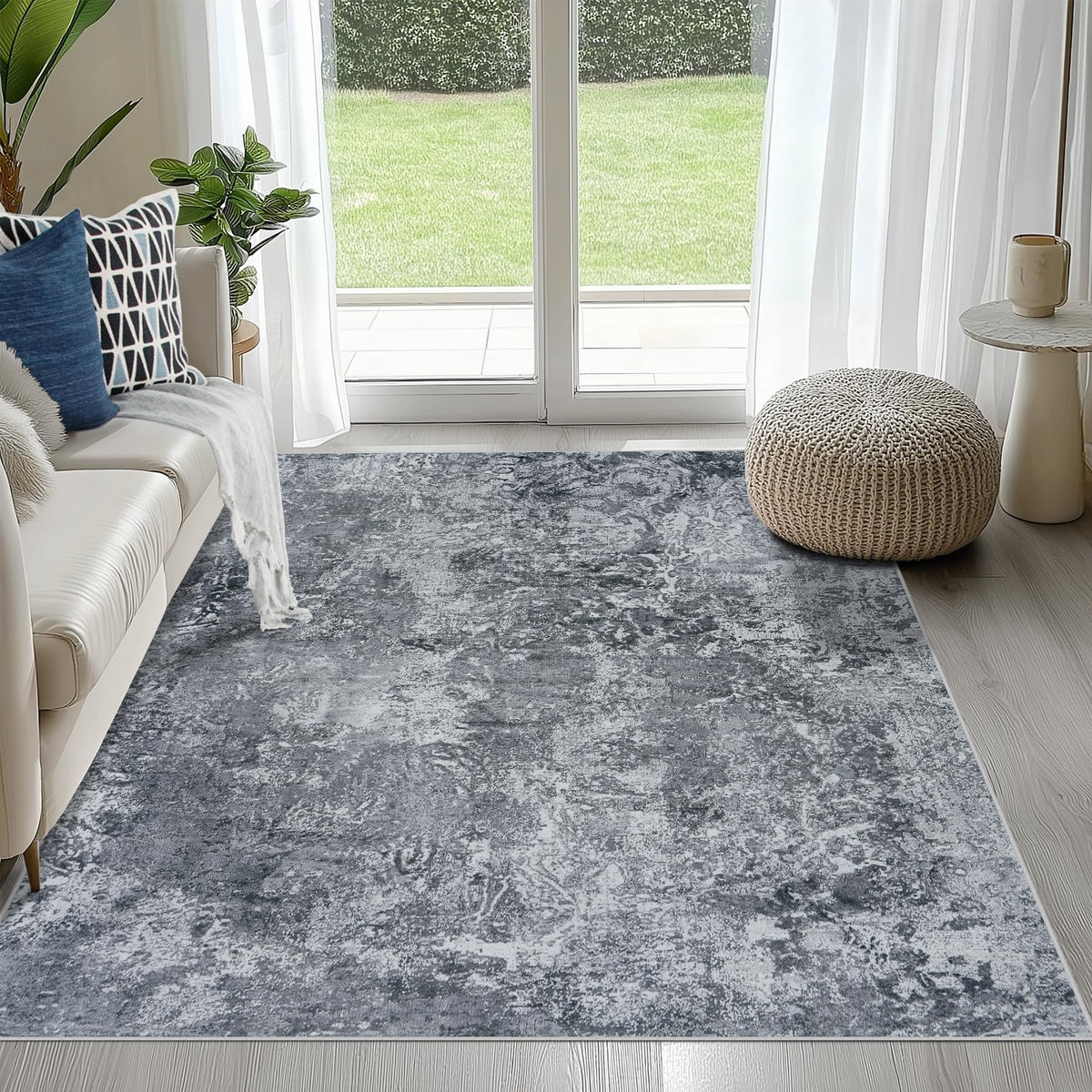 8x10 Area Rugs for Living Room Washable Bedroom Dining Room Blue Grey