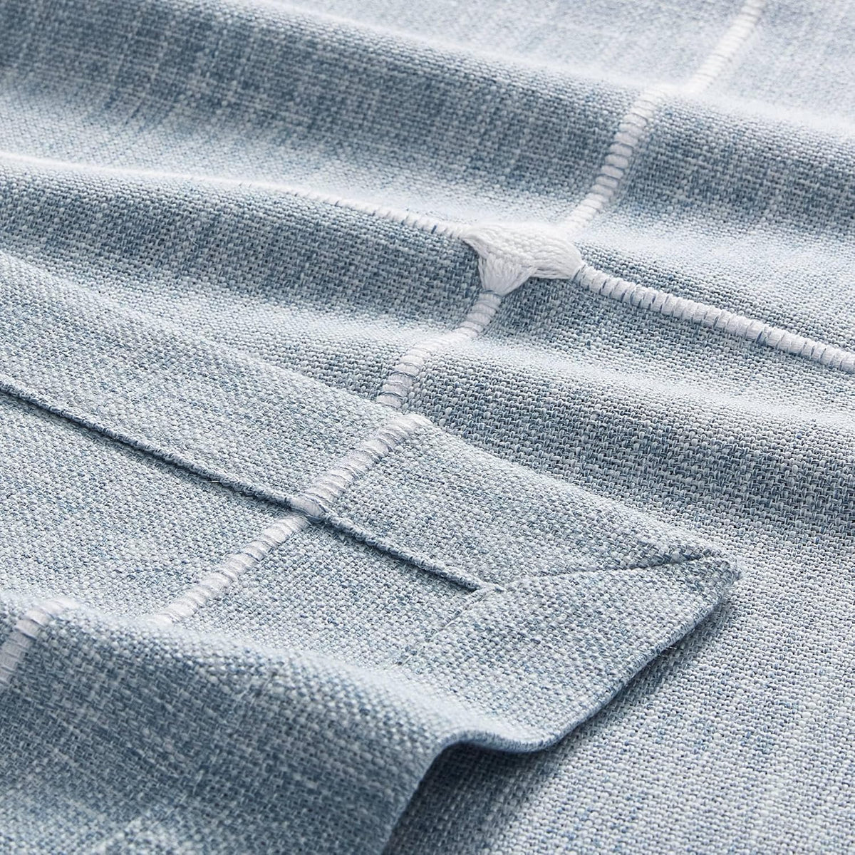ZeeMart Grid Embroidered Rectangle Hemmed Tablecloths 60x120in, Blue