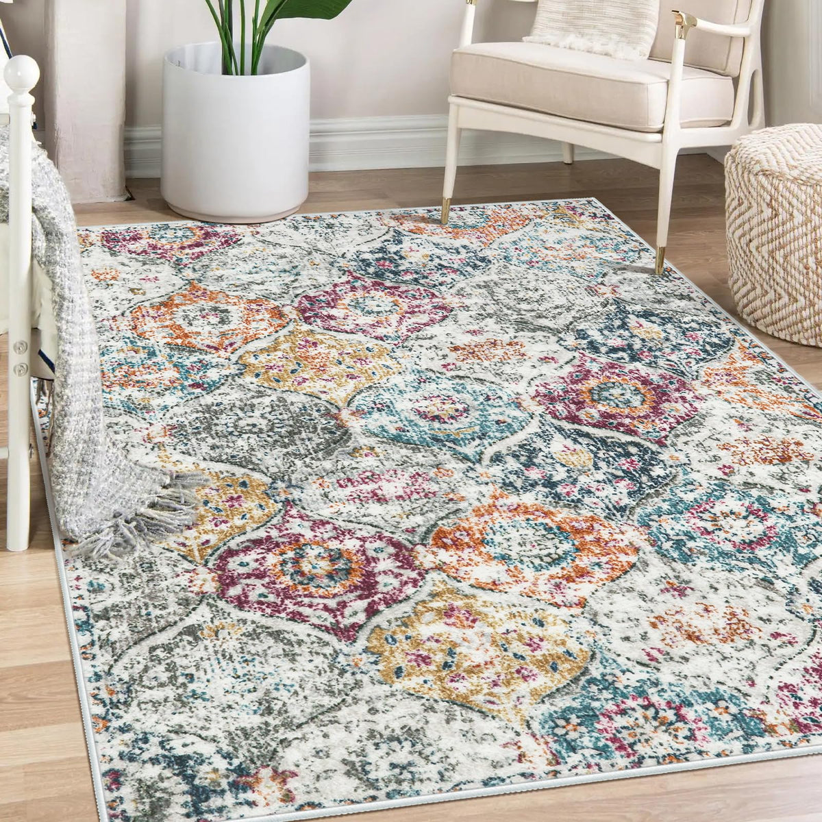 Lahome Moroccan Machine Washable Rugs for Living Room, 4x6 Rug for Bedroom