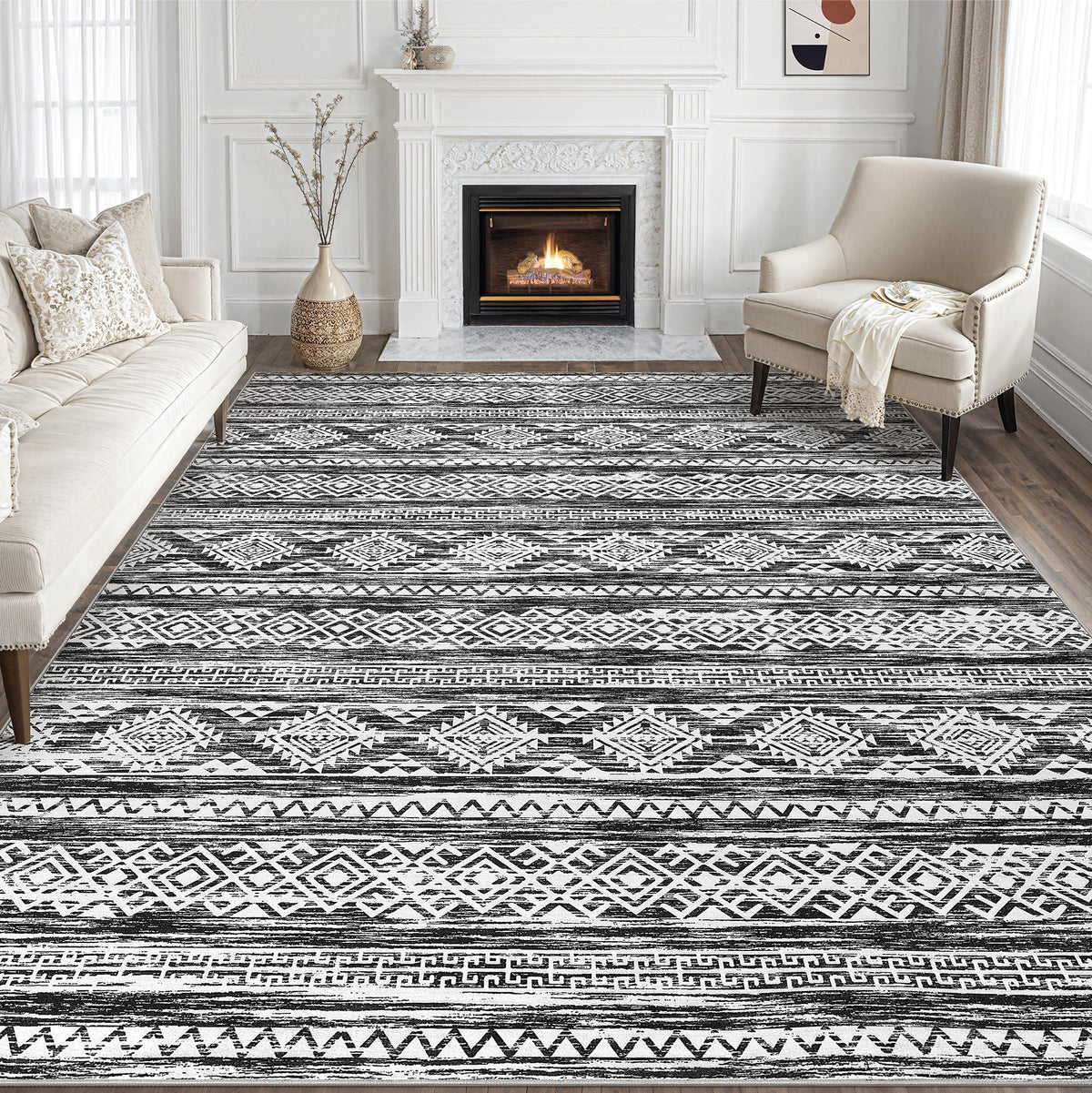 Tortania Area Rug Living Room Rugs - 5x7 Washable Large Soft Neutral Boho Moroccan Bohemian Farmhouse Rug Indoor Floor Carpet for Bedroom Under Dining Table Home Office Decor - Cream Brown