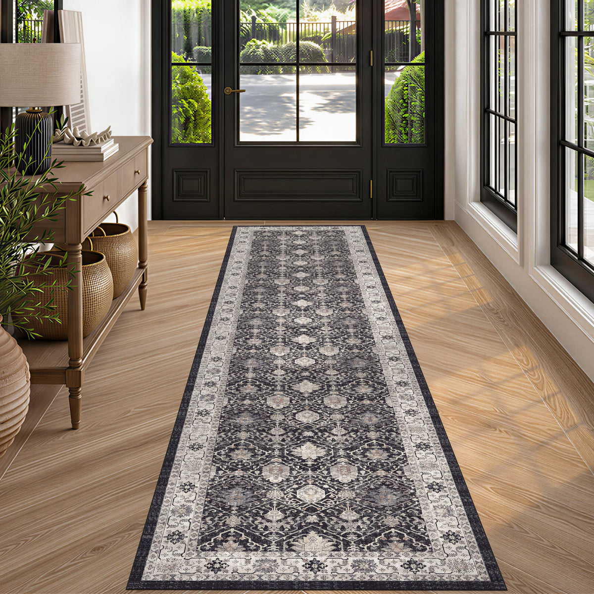 Hallway Washable Runner Rug - 2x10 Kitchen Rugs Entryway Rug Runner Vintage Soft Floor Mat Non Slip Indoor Farmhouse Carpet for Bathroom Living Room Bedroom (2 X 10, Beige)