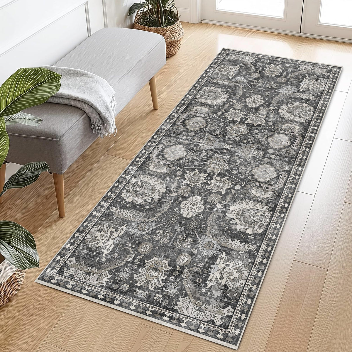 RUGSURE Washable Area Rugs - Perfect for Living Room, Bedroom, Kids Room, Nursery - Stain & Water Resistant Non-Slip, Pet & Child Friendly, Vintage Tribal Area Rugs (Green, 5' x 7')