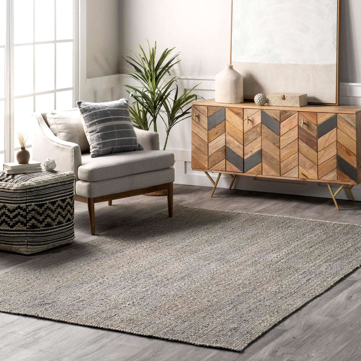 nuLOOM Rigo Natural Solid Flatweave Area Rug, 5' x 8'