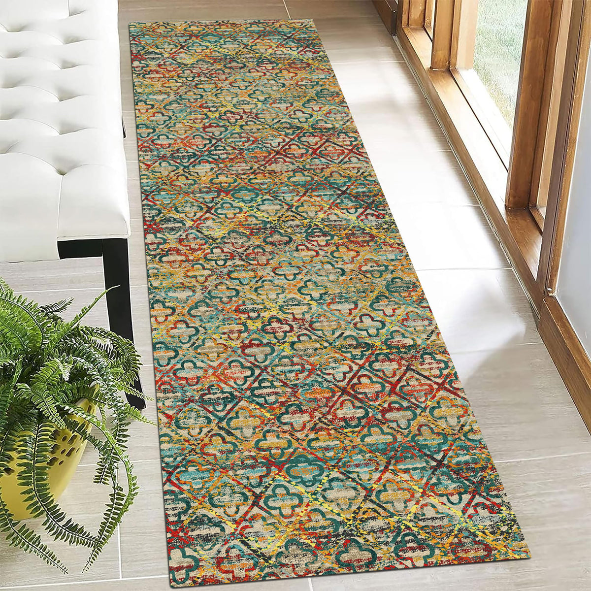 RUGSURE Washable Area Rugs - Perfect for Living Room, Bedroom, Kids Room, Nursery - Stain & Water Resistant Non-Slip, Pet & Child Friendly, Vintage Tribal Area Rugs (Green, 5' x 7')
