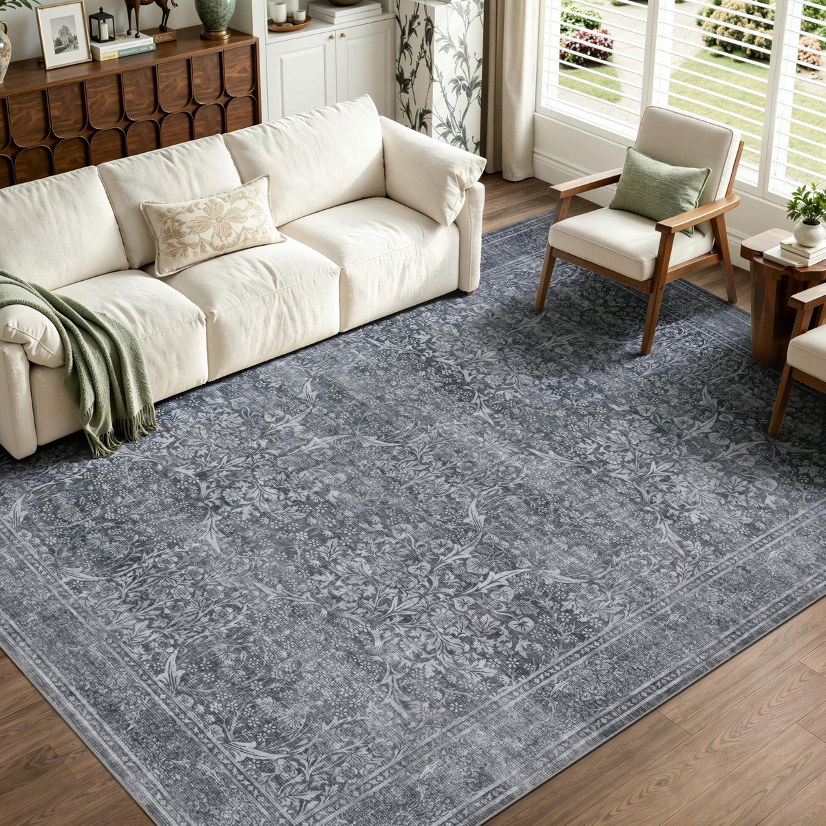 JOLLYVOGUE 5x7 Area Rugs for Living Room, Washable Rug, Beige