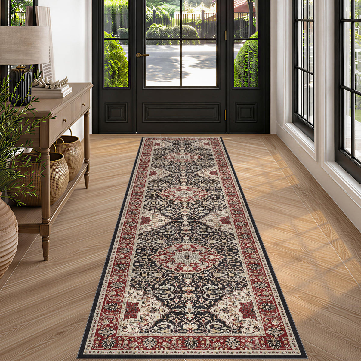 Hallway Washable Runner Rug - 2x10 Kitchen Rugs Entryway Rug Runner Vintage Soft Floor Mat Non Slip Indoor Farmhouse Carpet for Bathroom Living Room Bedroom (2 X 10, Beige)