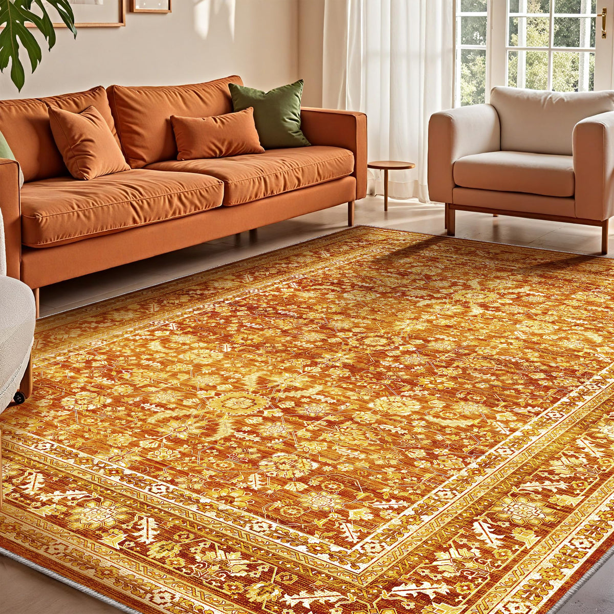 OPPODREAM Vintage Blue Area Rugs 5x7, Washable Rug for Living Room