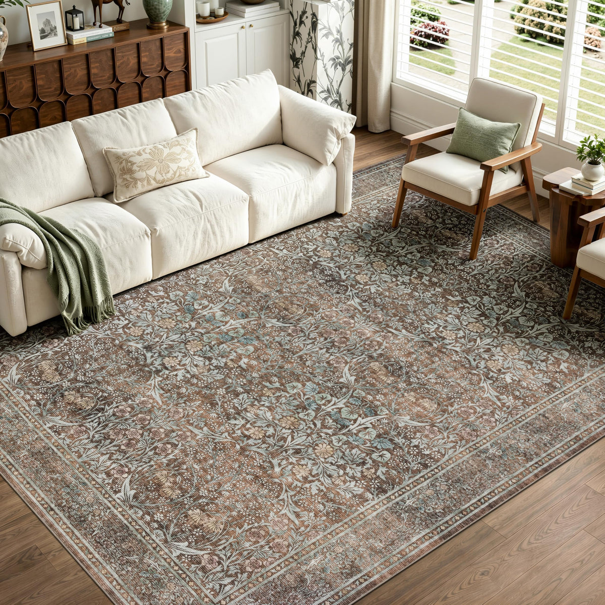 JOLLYVOGUE 5x7 Area Rugs for Living Room, Washable Rug, Beige