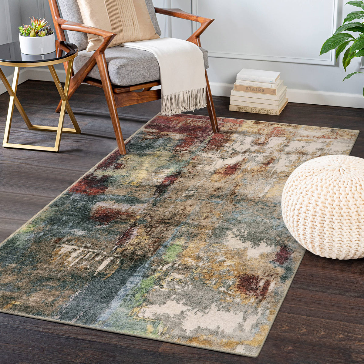 Lahome Modern Abstract Washable 5x7 Area Rugs for Living Room, Colorful Soft Bedroom Rug Low Pile Non Slip,Stain Resistance Dining Room Carpet for Nursery Office Entrance Home Office Decor