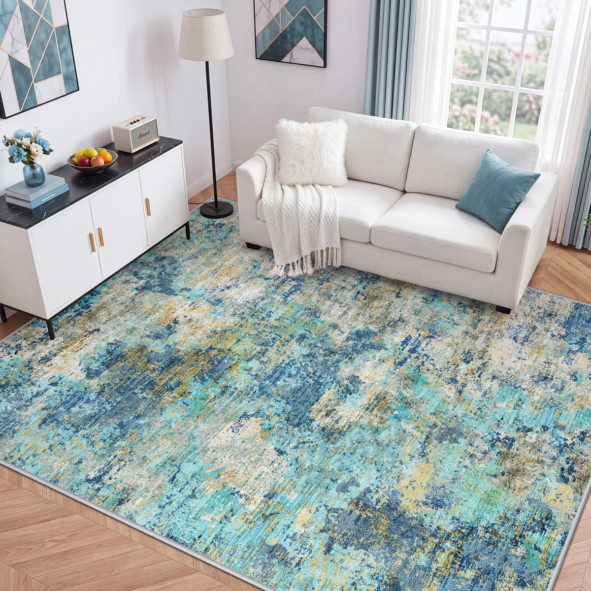 LIVELYGLOW 5x7 Washable Vintage Area Rug, Bedroom Dorm Rug