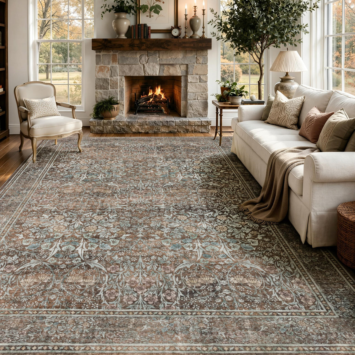 JOLLYVOGUE 5x7 Area Rugs for Living Room, Washable Rug, Beige