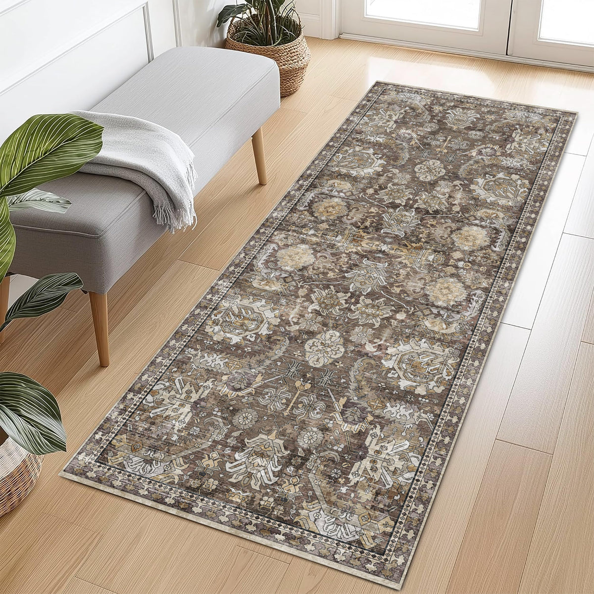 RUGSURE Washable Area Rugs - Perfect for Living Room, Bedroom, Kids Room, Nursery - Stain & Water Resistant Non-Slip, Pet & Child Friendly, Vintage Tribal Area Rugs (Green, 5' x 7')